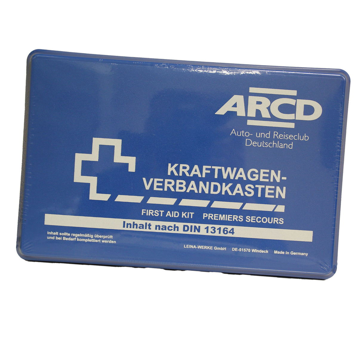 Ein blauer Verbandkasten.