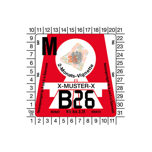 2-Monats-Vignette, PKW, Österreich 2026.