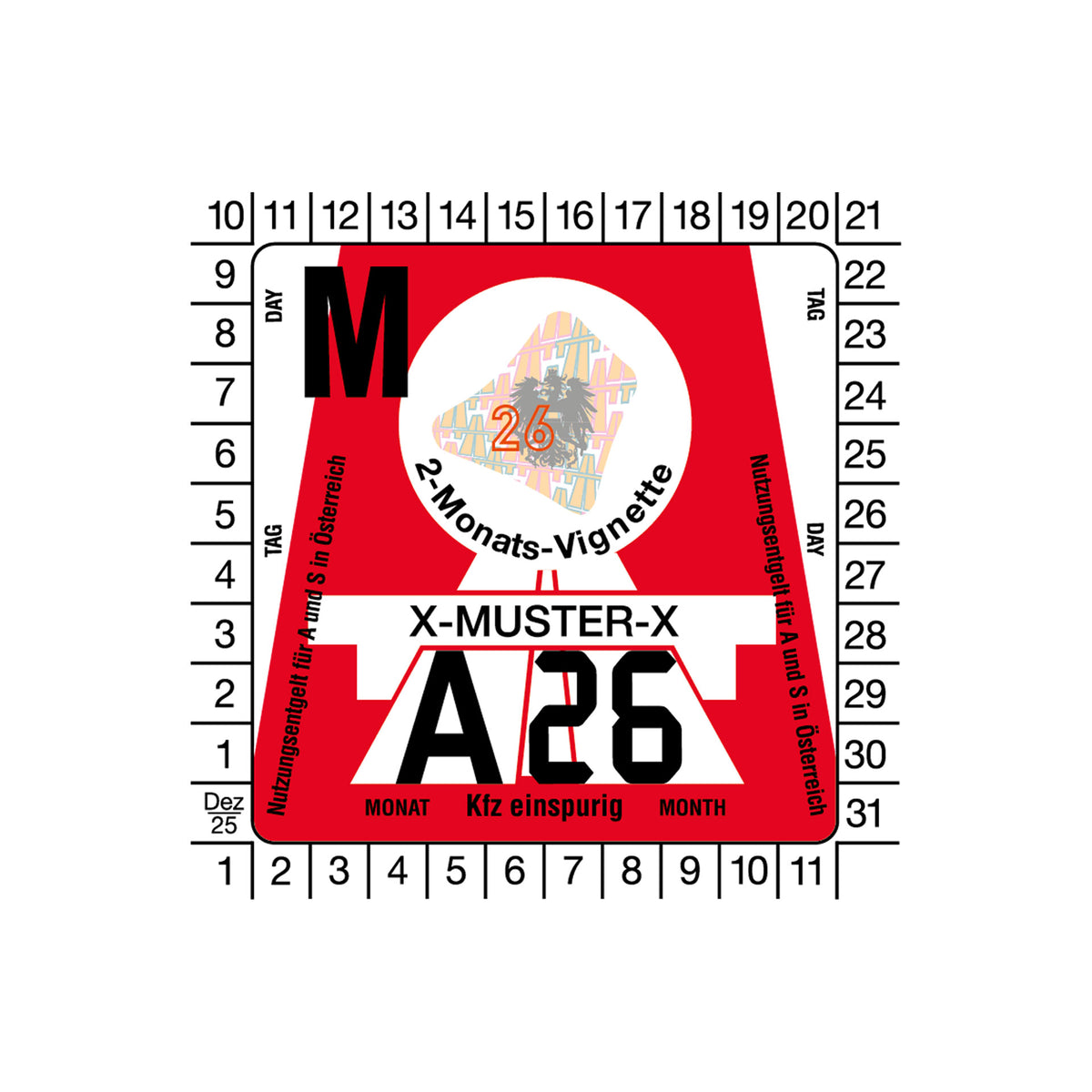 2-Monats-Vignette, Motorrad, Österreich 2026.