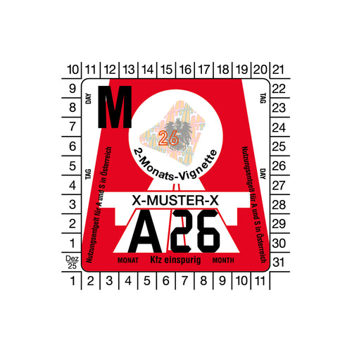 2-Monats-Vignette, Motorrad, Österreich 2026.